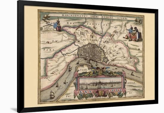 Map of Antwerp, Belgium-Pieter Van der Keere-Framed Art Print