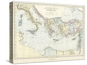 Map of Apostle Paul's missionary journeys in the mediterranean-Philip Richard Morris-Stretched Canvas