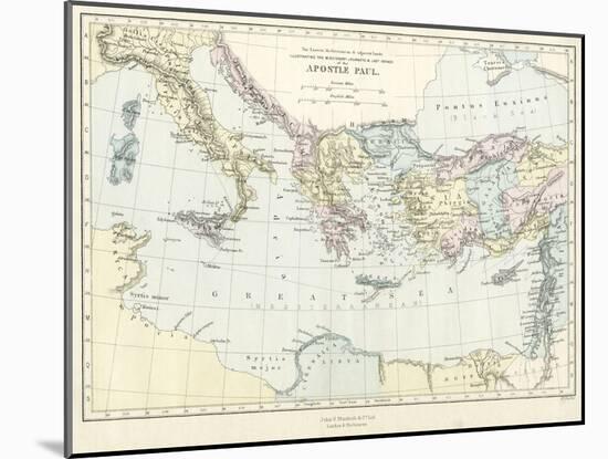 Map of Apostle Paul's missionary journeys in the mediterranean-Philip Richard Morris-Mounted Giclee Print