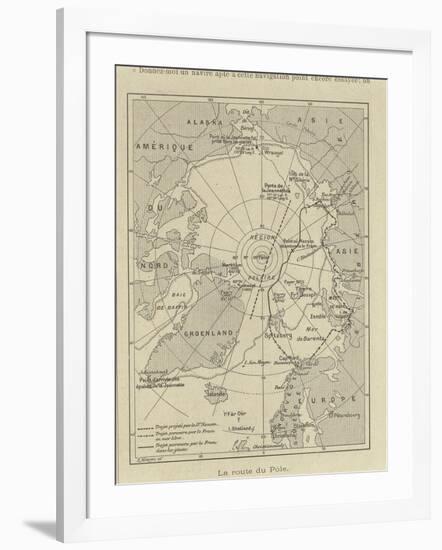 Map of Arctic Region Indicating Route Followed by Explorer Fridtjof Nansen on Board of Ship-null-Framed Giclee Print