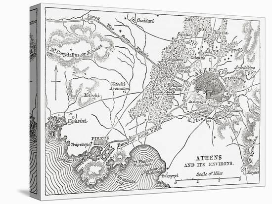 Map of Athens and Piraeus, Greece, Mid 19th Century from the Imperial Bible Dictionary-null-Stretched Canvas