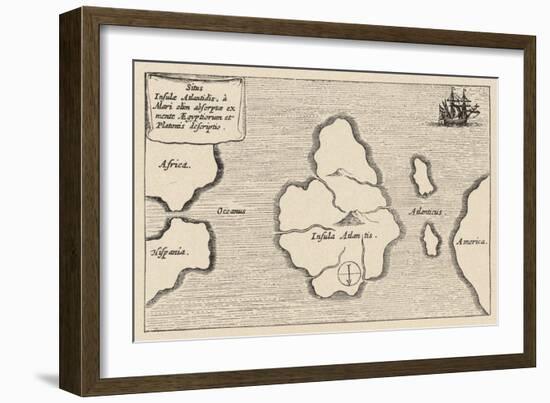 Map of Atlantis Showing Position Relative to Europe Africa and America-Athanasius Kircher-Framed Art Print