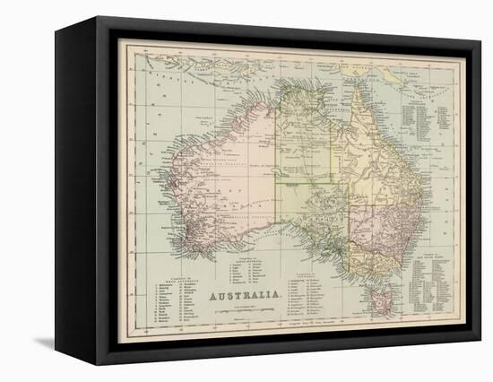 Map of Australia with Names of Counties-null-Framed Stretched Canvas