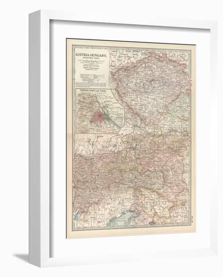 Map of Austria-Hungary, Western Part. Inset of Vienna (Wien) and Vicinity-Encyclopaedia Britannica-Framed Art Print