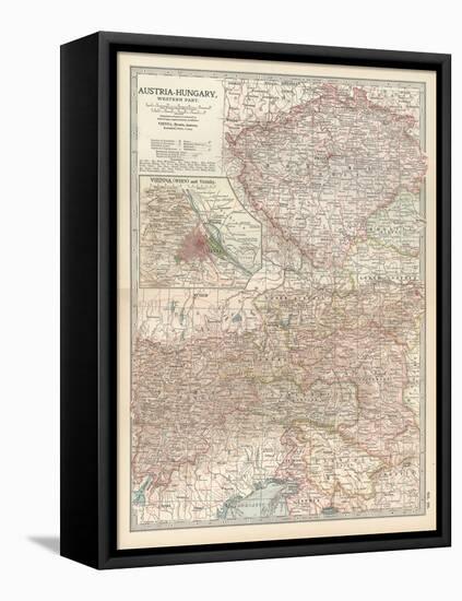 Map of Austria-Hungary, Western Part. Inset of Vienna (Wien) and Vicinity-Encyclopaedia Britannica-Framed Stretched Canvas