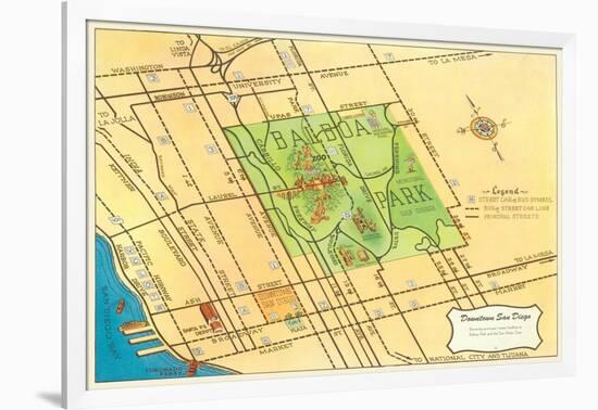 Map of Balboa Park and San Diego, California-null-Framed Art Print