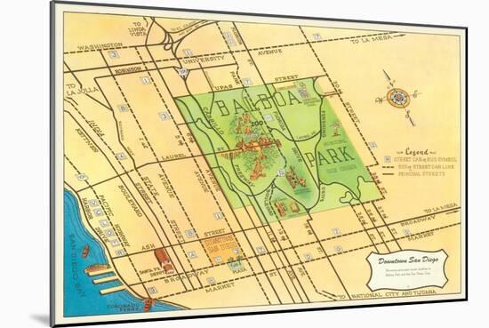 Map of Balboa Park and San Diego, California-null-Mounted Art Print