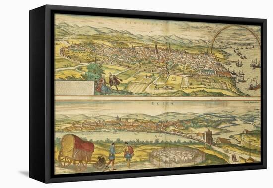 Map of Barcelona and Ecija from Civitates Orbis Terrarum-null-Framed Stretched Canvas