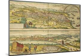 Map of Barcelona and Ecija from Civitates Orbis Terrarum-null-Mounted Giclee Print