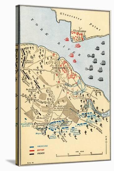 Map of Battle of Yorktown where the British Army Was Defeated by the American and French, c.1781-null-Stretched Canvas