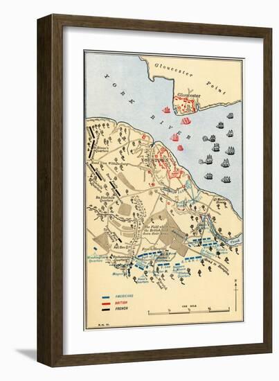 Map of Battle of Yorktown where the British Army Was Defeated by the American and French, c.1781-null-Framed Giclee Print