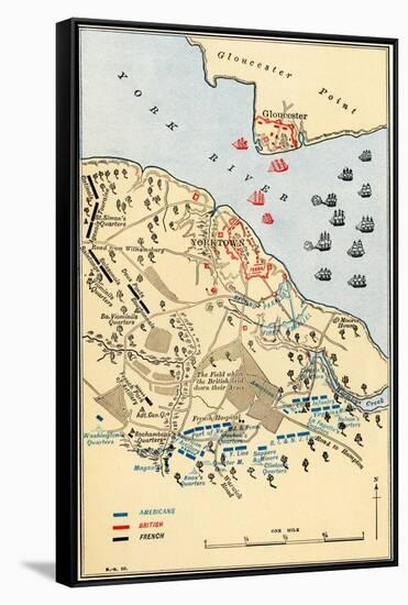 Map of Battle of Yorktown where the British Army Was Defeated by the American and French, c.1781-null-Framed Stretched Canvas