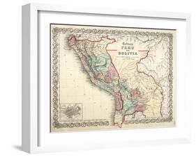 Map of Bolivia and Peru before the War of Pacific, Published in New York, 1878-null-Framed Giclee Print