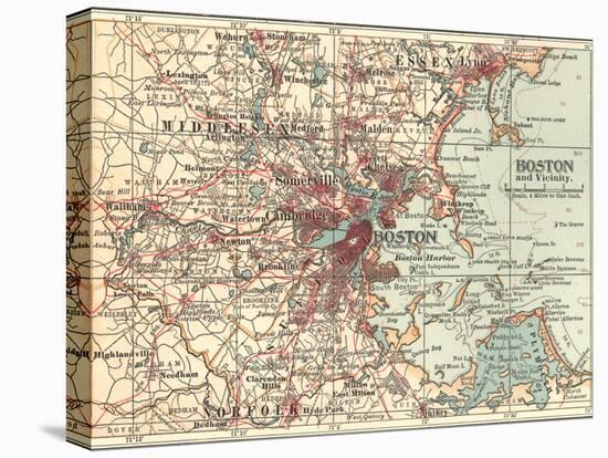 Map of Boston (C. 1900), Maps-Encyclopaedia Britannica-Stretched Canvas