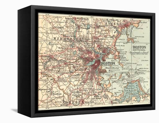 Map of Boston (C. 1900), Maps-Encyclopaedia Britannica-Framed Stretched Canvas