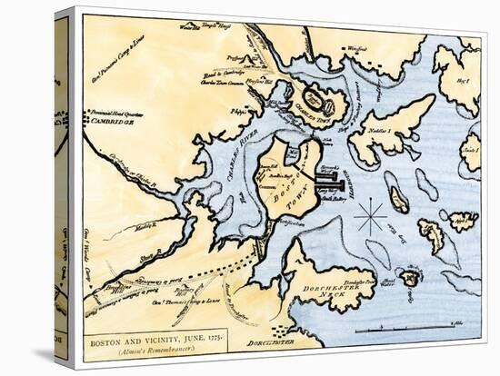 Map of Boston, Charlestown, and Vicinity, June 1775-null-Stretched Canvas