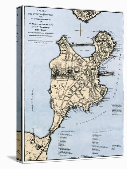 Map of Boston Showing Entrenchments of British Forces, 1775-null-Stretched Canvas