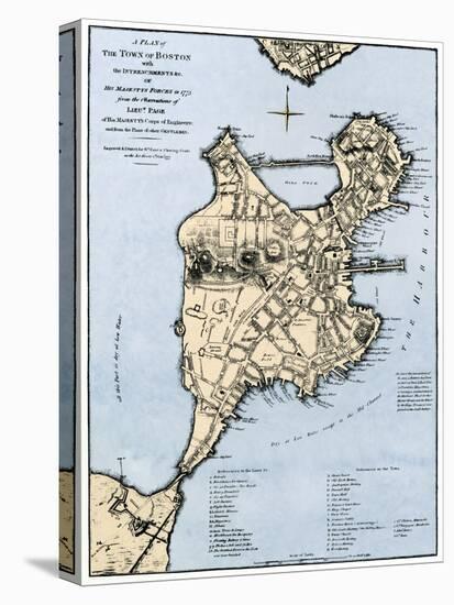 Map of Boston Showing Entrenchments of British Forces, 1775-null-Stretched Canvas