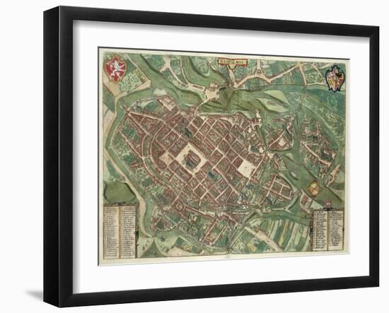 Map of Bratislava, from Civitates Orbis Terrarum by Georg Braun-Joris Hoefnagel-Framed Giclee Print