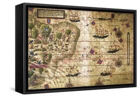 Map of Brazil, from Miller Atlas, Lopo Homen, Cartographers and Antonio De Holanda-Pedro and Jorge Reinel-Framed Stretched Canvas