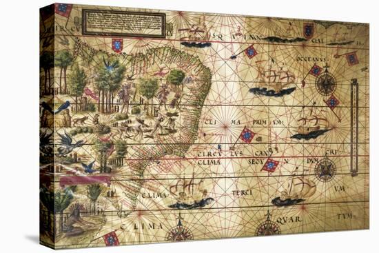 Map of Brazil, from Miller Atlas, Lopo Homen, Cartographers and Antonio De Holanda-Pedro and Jorge Reinel-Stretched Canvas