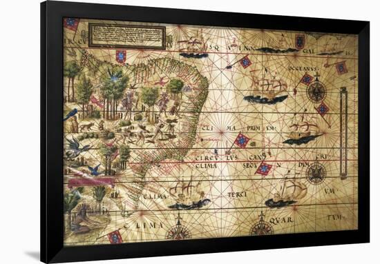 Map of Brazil, from Miller Atlas, Lopo Homen, Cartographers and Antonio De Holanda-Pedro and Jorge Reinel-Framed Giclee Print