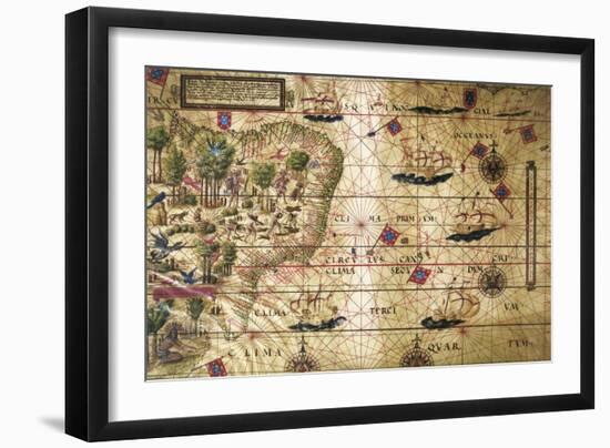 Map of Brazil, from Miller Atlas, Lopo Homen, Cartographers and Antonio De Holanda-Pedro and Jorge Reinel-Framed Giclee Print