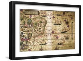 Map of Brazil, from Miller Atlas, Lopo Homen, Cartographers and Antonio De Holanda-Pedro and Jorge Reinel-Framed Giclee Print