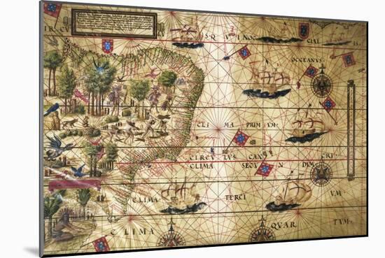 Map of Brazil, from Miller Atlas, Lopo Homen, Cartographers and Antonio De Holanda-Pedro and Jorge Reinel-Mounted Giclee Print