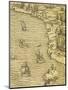 Map of Brazilian Coast, Engraving from Navigations and Voyages-Giovanni Battista Ramusio-Mounted Premium Giclee Print