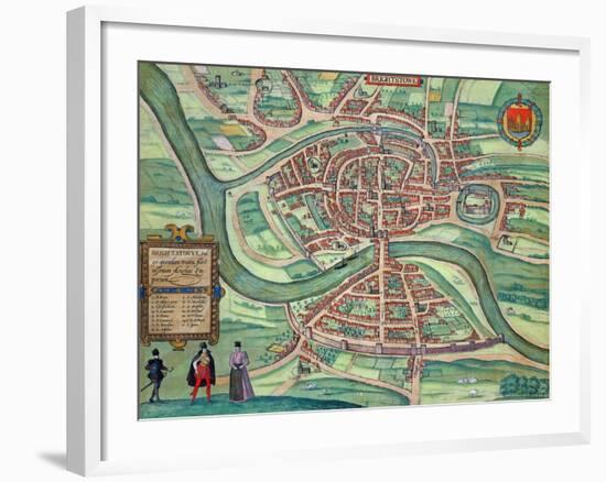Map of Bristol, from "Civitates Orbis Terrarum" by Georg Braun and Frans Hogenberg circa 1572-1617-Joris Hoefnagel-Framed Giclee Print