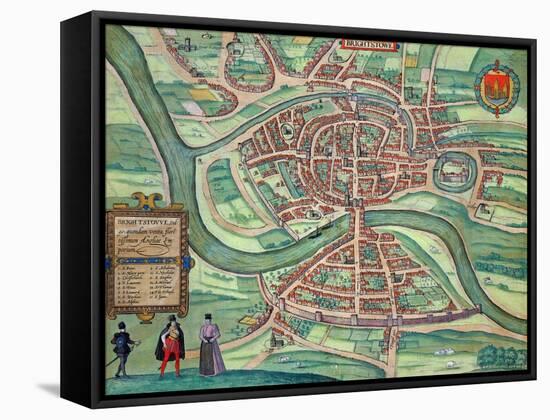 Map of Bristol, from "Civitates Orbis Terrarum" by Georg Braun and Frans Hogenberg circa 1572-1617-Joris Hoefnagel-Framed Stretched Canvas