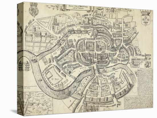 Map of Bristol, Great Britain and its Surroundings, 1671-null-Stretched Canvas