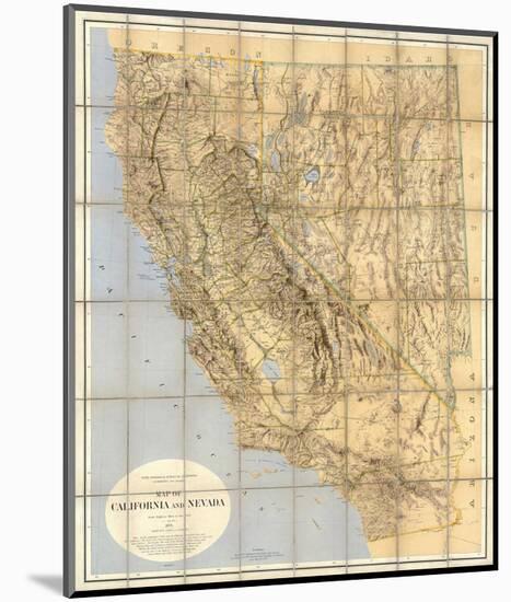 Map of California and Nevada, c.1874-null-Mounted Art Print