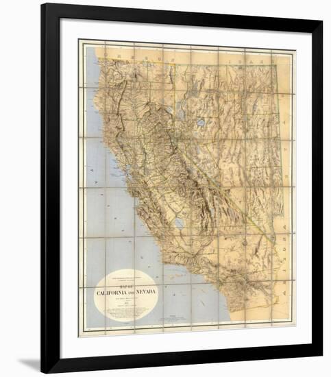 Map of California and Nevada, c.1874-null-Framed Art Print