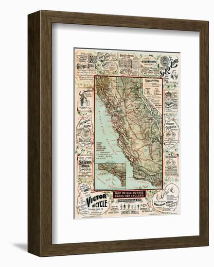 Map of California Roads for Cyclers, 1896-George W^ Blum-Framed Giclee Print