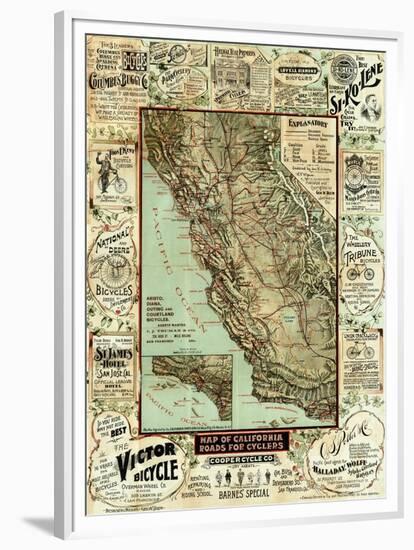 Map of California Roads for Cyclers, c.1896-George W^ Blum-Framed Art Print