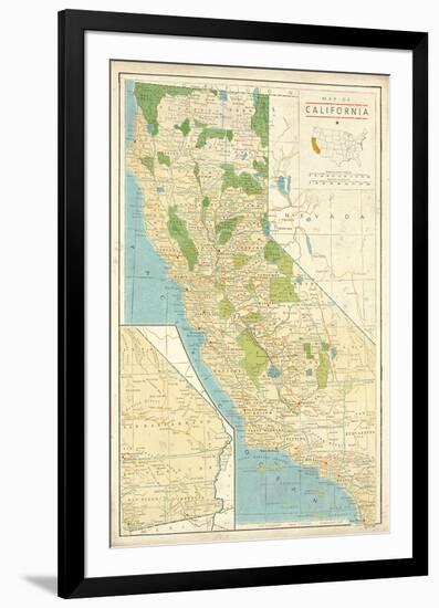 Map of California-The Vintage Collection-Framed Premium Giclee Print