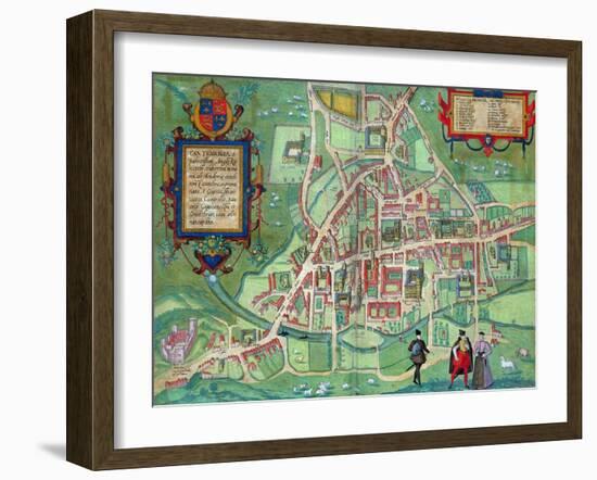 Map of Cambridge, from "Civitates Orbis Terrarum" by Georg Braun and Frans Hogenberg, circa 1572-Joris Hoefnagel-Framed Giclee Print