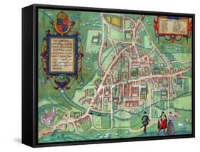 Map of Cambridge, from "Civitates Orbis Terrarum" by Georg Braun and Frans Hogenberg, circa 1572-Joris Hoefnagel-Framed Stretched Canvas