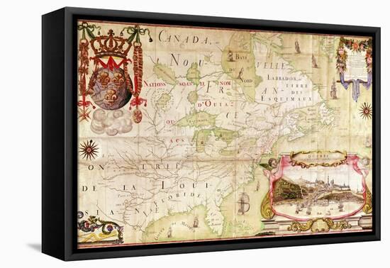 Map of Canada, from Carte de L'Amerique Septentrionale-Jean Baptiste Louis Franquelin-Framed Stretched Canvas