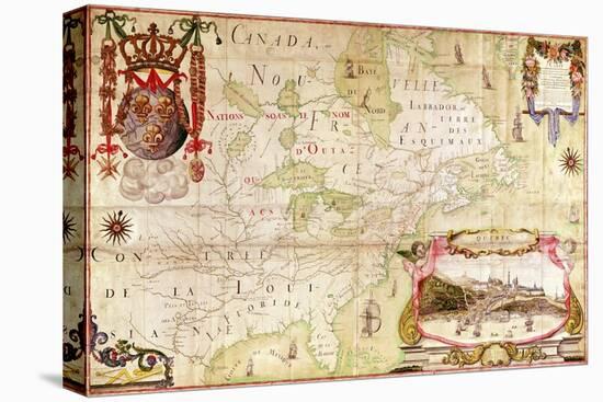 Map of Canada, from Carte de L'Amerique Septentrionale-Jean Baptiste Louis Franquelin-Stretched Canvas