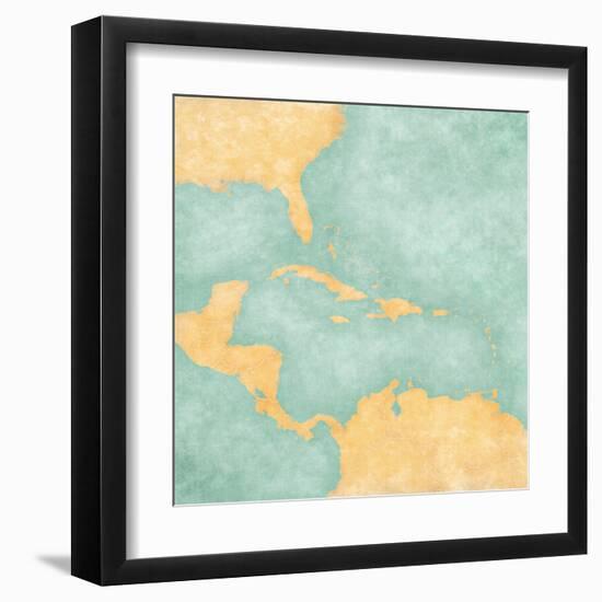 Map Of Caribbean - Blank Map (Vintage Series)-Tindo-Framed Art Print