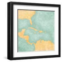 Map Of Caribbean - Blank Map (Vintage Series)-Tindo-Framed Art Print