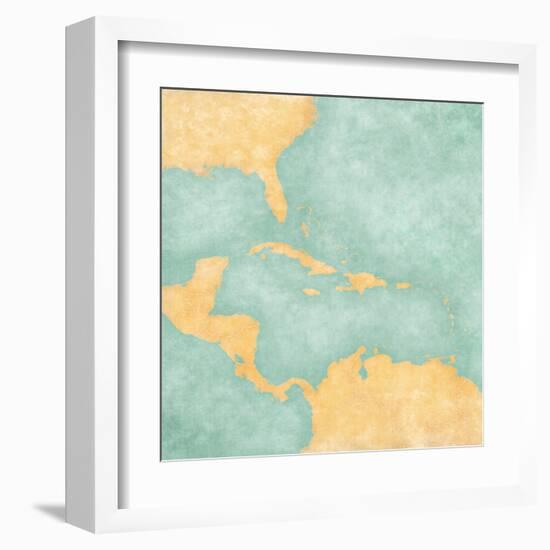 Map Of Caribbean - Blank Map (Vintage Series)-Tindo-Framed Art Print