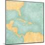 Map Of Caribbean - Blank Map (Vintage Series)-Tindo-Mounted Art Print