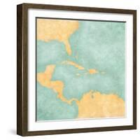 Map Of Caribbean - Blank Map (Vintage Series)-Tindo-Framed Art Print