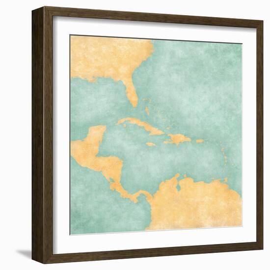 Map Of Caribbean - Blank Map (Vintage Series)-Tindo-Framed Art Print