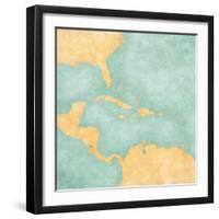 Map Of Caribbean - Blank Map (Vintage Series)-Tindo-Framed Art Print