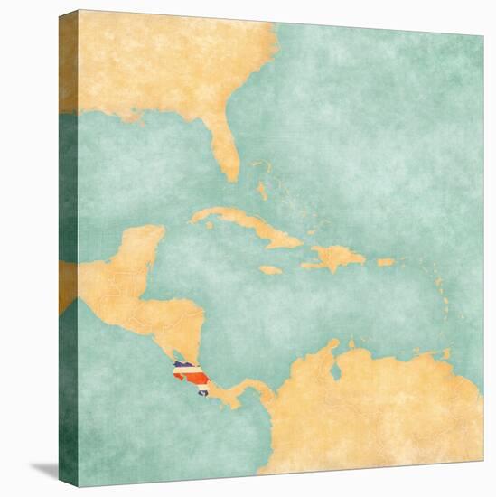 Map Of Caribbean - Costa Rica (Vintage Series)-Tindo-Stretched Canvas